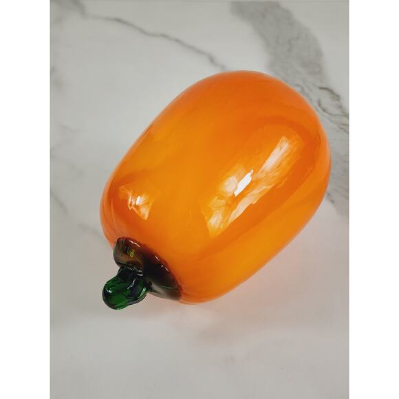 Art Glass Hand Blow Orange Squash Vegetable 5 1/2" Home Decor 90s Vintage - Picture 4 of 10
